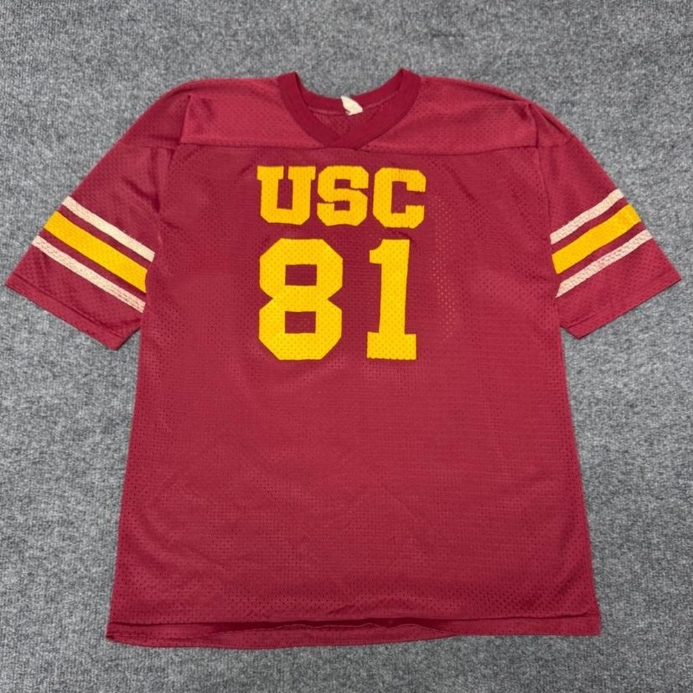 Vintage 80s USC Trojans Football Jersey Burgundy Mesh Number 81 Mens ML